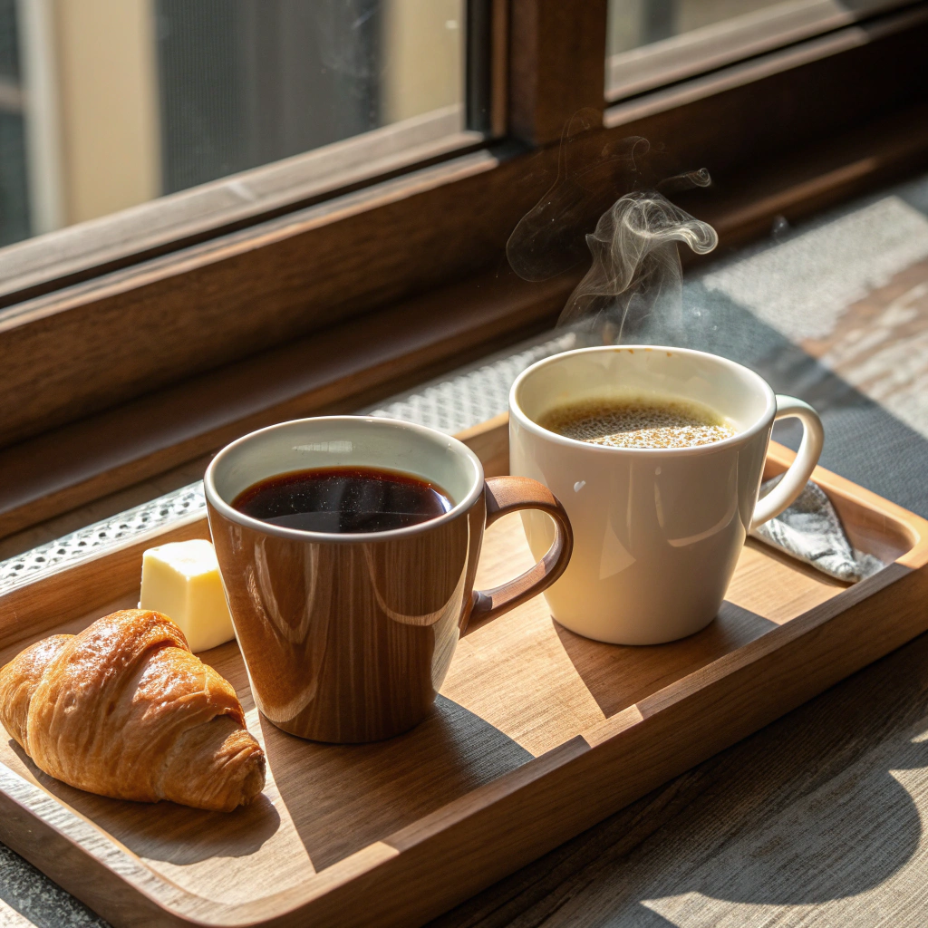 Coffee cups on a table after a run