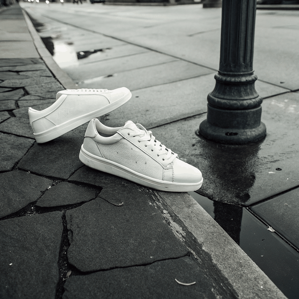 Close-up of running shoes on pavement
