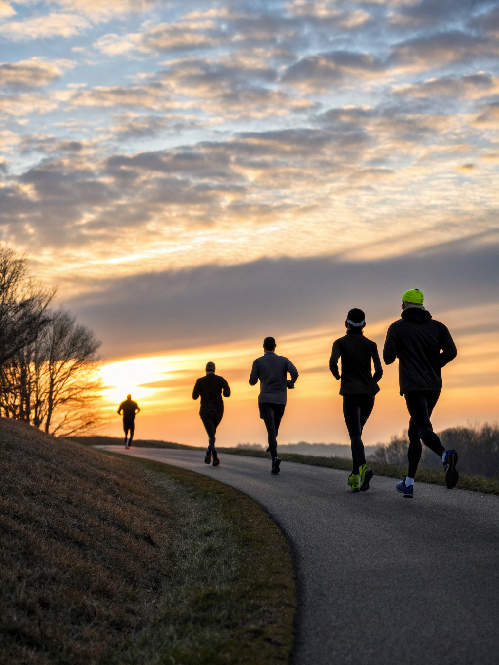 Runners starting at sunrise
