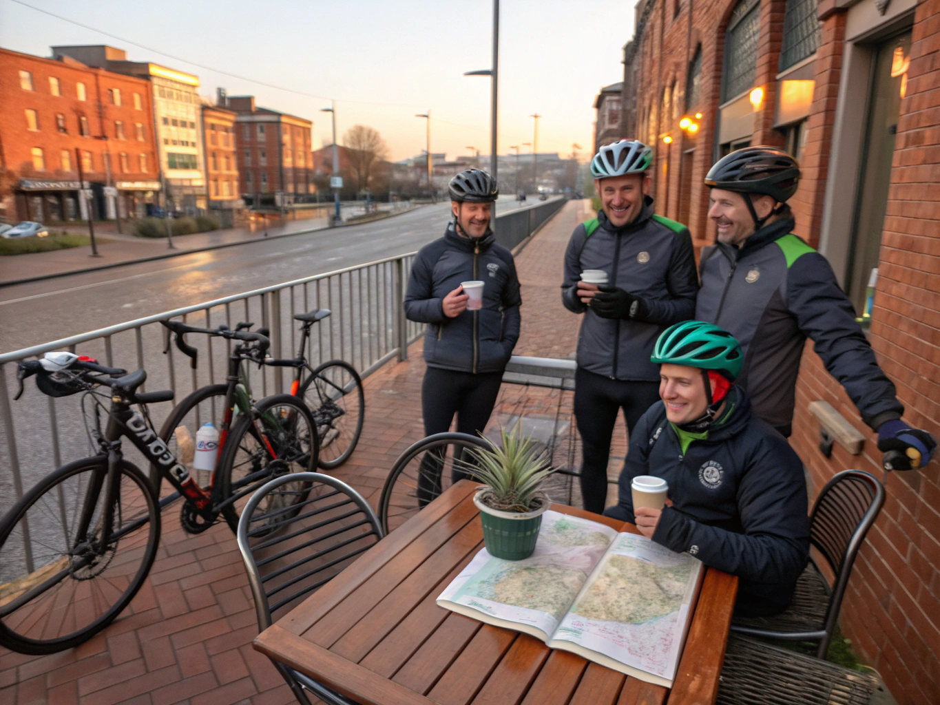 Runners socializing at a local cafe after a run