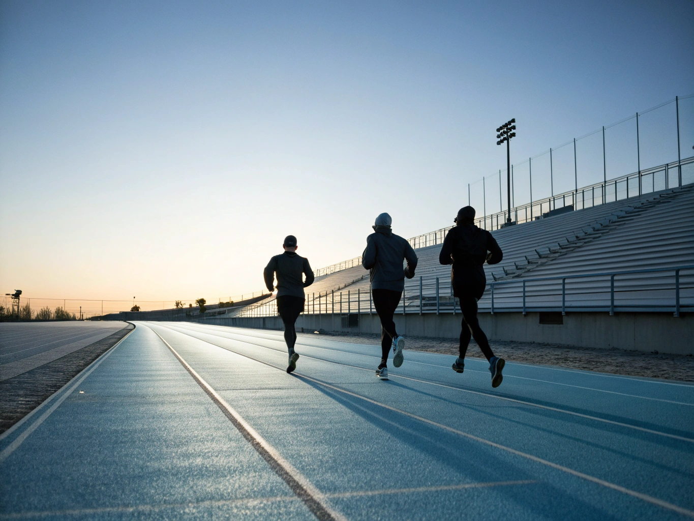 Three people running in the park in the morning